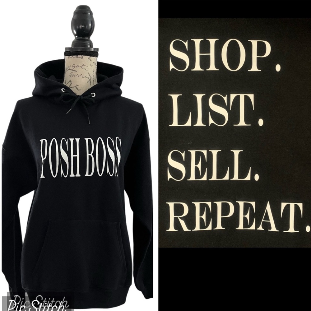 Like New Posh Boss Hoodie with Back Graphic Black White Large